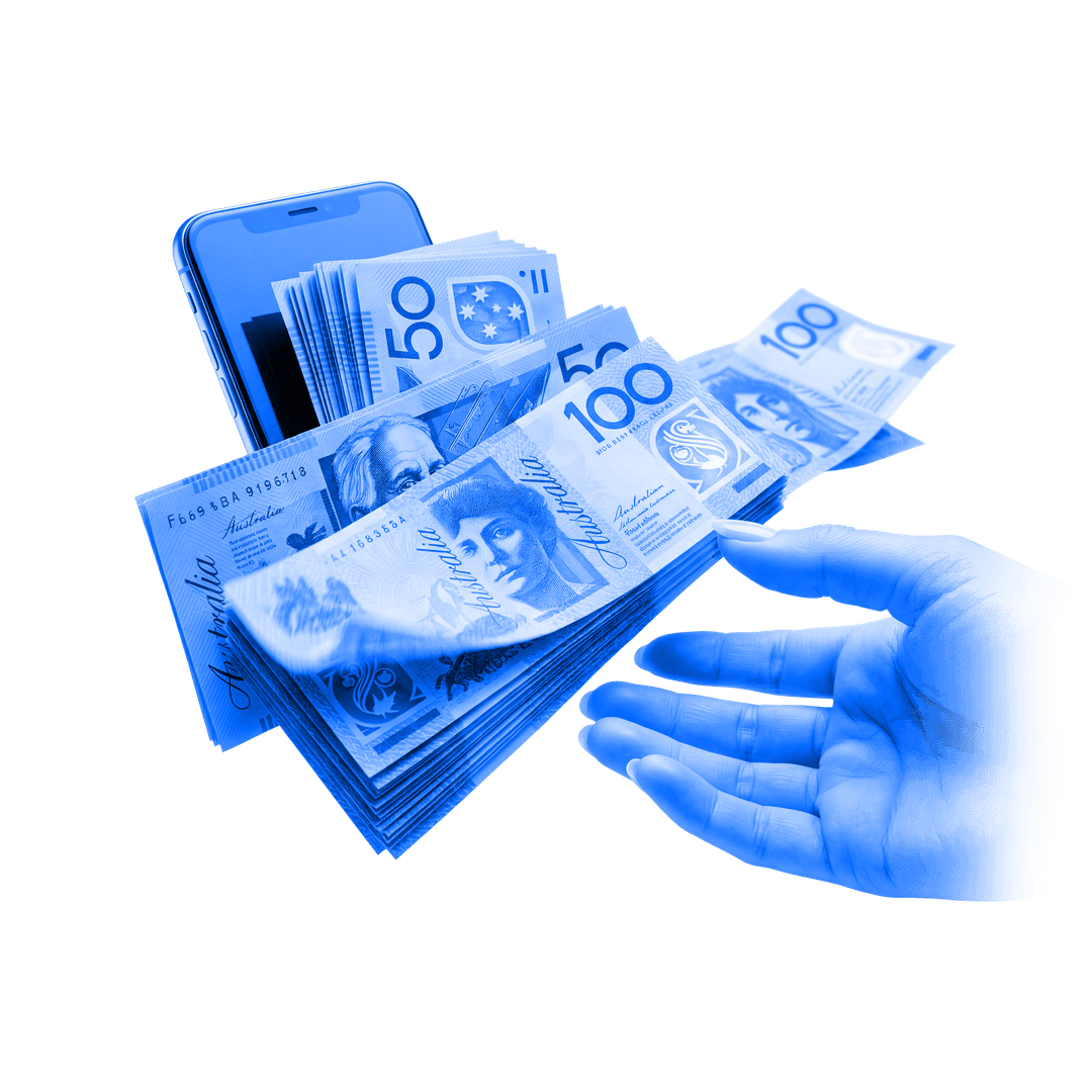 Cash and cards representing instant payout earnings